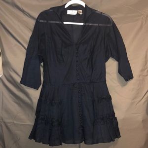 Byron Lars Cotton Peplum Blouse in Navy Blue